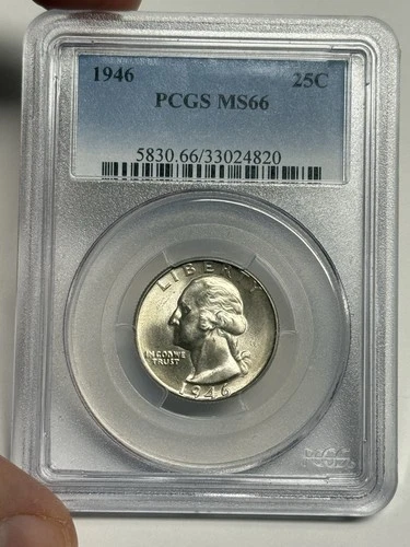 1946-P PCGS MS66 Washington Silver Quarter, GEM BU U.S. coin 25c
