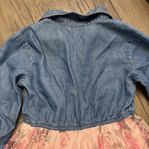 Girls Sz 6 Pink & Violet Denim Dress Floral Tulle Skirt Long Sleeve Girls - Picture 8 of 14