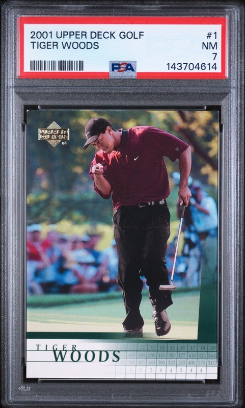 2001 UPPER DECK GOLF TIGER WOODS RC #1 PSA 7 REALLY NICE CARD