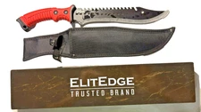 16" ElitEdge Fixed Sawback Blade Outdoor Hunting Knife, Rubber Handle
