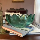 Vintage MCM Blenko Lotus Bowl Large 10.5” Green Textured Glass Serving Bowl