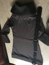 Alice + Olivia Sweater Dress Knit 100% Wool Grey Sz M with Belt