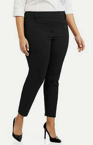 WOMENS PLUS LIFESTYLE ATTITUDES WOVEN STRETCH TUMMY-CONTROL ANKLE PANTS, BLACK - Picture 1 of 3