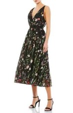 NEW, IEENA Mac Duggal Floral Embroidered Mesh Midi Cocktail Dress - Size 4 D6103