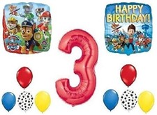 PAW PATRL Persecución Perro 3er #3 ROJO 11 Piezas Fiesta de Cumpleaños Mylar y Globos de Látex