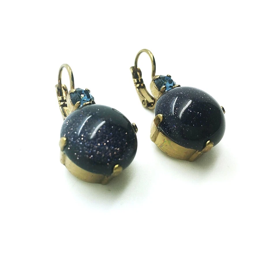 Pendientes Mariana Atractivos Redondos Oro Azul Piedra Mineral y Zafiro Swarovski... Foto 2 de 3