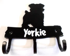 Yorkie Wall Mounted Metal 3-Hook Key Rack & Leash Hanger Dog Silhouette Deco BLK