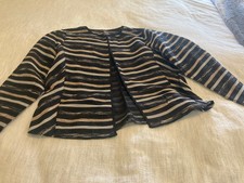 Marlawynne Woven Stripe Road Map Jacket Size 6 Black Multi Open Front Nwt