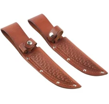 Brown Basketweave Leather Straight Fixed Blade Knife Sheath 5" Blade Set of 2