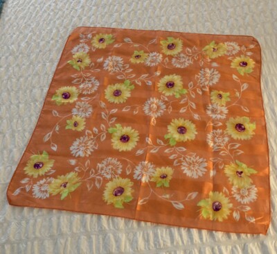 Kkusebo Authentic Scarf Vintage Polyester Orange Yellow White Flowers 20x20