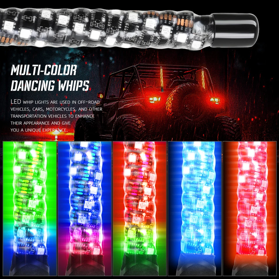 Antena de perseguição RGB para Can-am Outlander 570 XMR X3 2PCS 1FT LED chicote luzes - Imagem 3 de 4