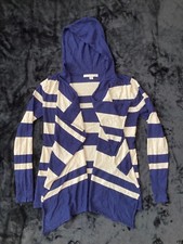 Boston Proper Striped Open Front Hooded Cardigan Sweater Womens Small Blue White