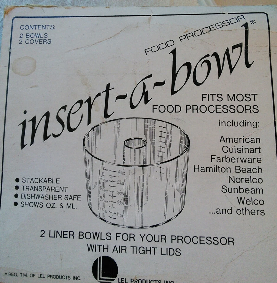 2 Insert-A-Bowl Universal Food Processor 5-Cup Bowls & Lids 1980 Vtg Stacking - Image 2 of 4