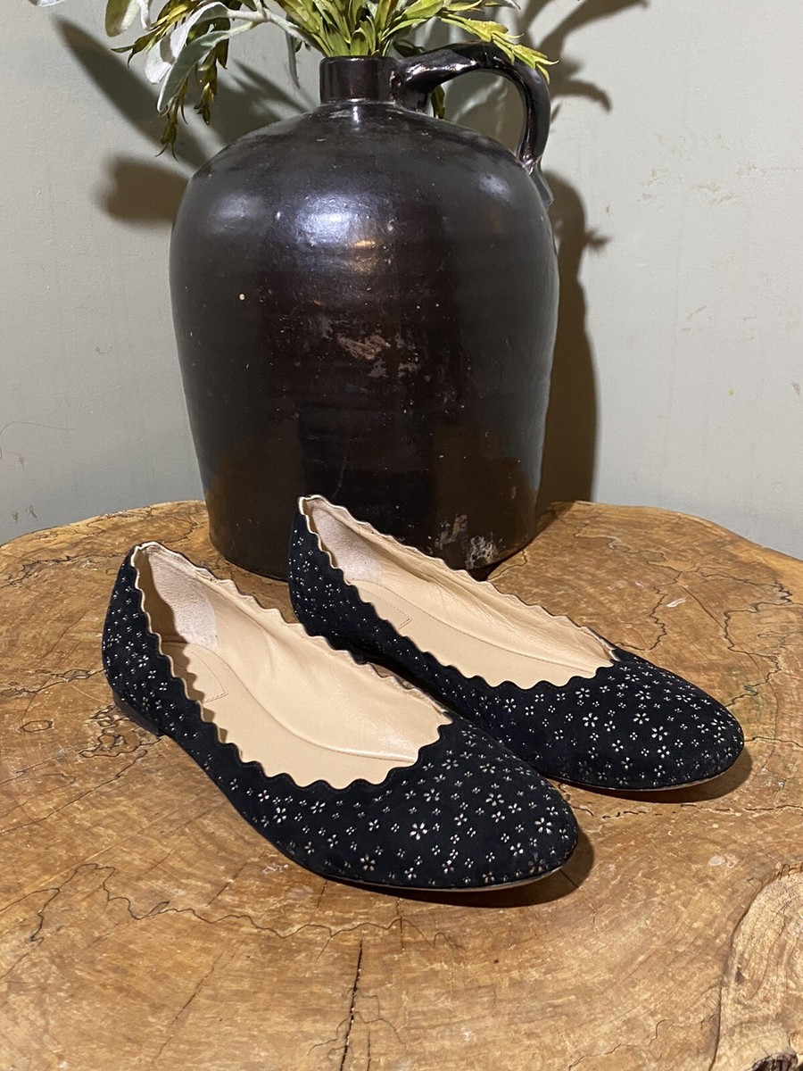 CHLOÉ Size US 8 EU 38 LAUREN FLORAL Black & Silver Scalloped  display picture 2