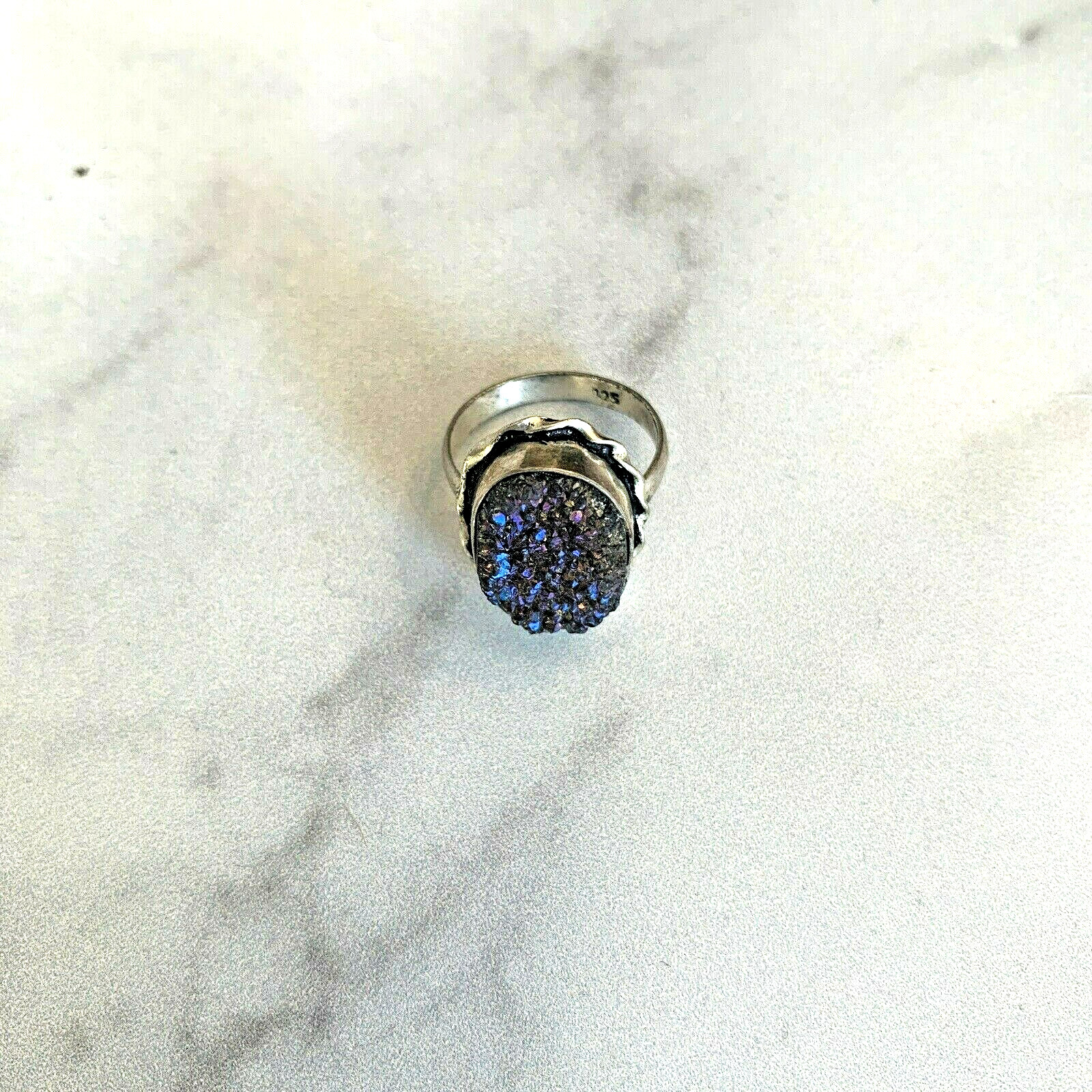 Sterling Silver Druzy Ring Oval Statement Band Ri… - image 6