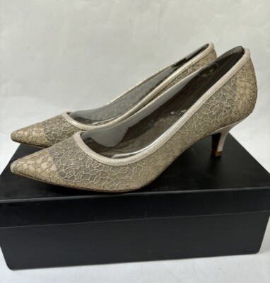 Adrianna Papell Women's Lois Dress Pump Gold Valencia Lace Size 9 New
