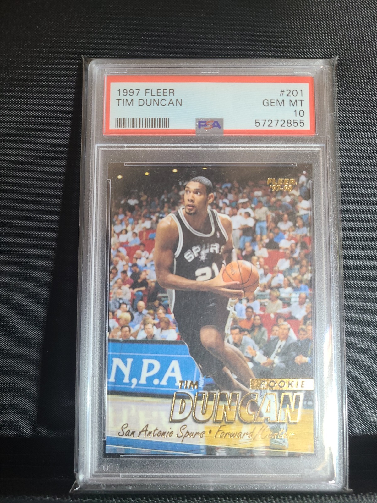 1997-98 Fleer #201 Tim Duncan Spurs RC Rookie HOF PSA 10 GEM MINT!!
