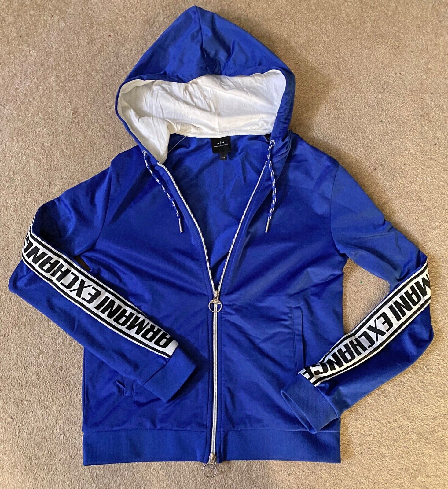 Groenten grafiek Vochtig A|X Armani Exchange Men's Blue Hooded Jacket with Logo Tape on Arms, Size  XS | eBay