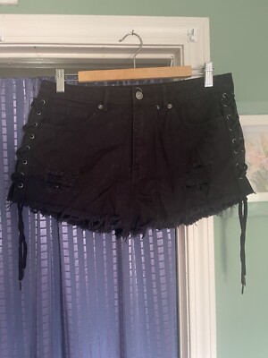 Forever 21 100% Cotton Denim Jeans Shorts Size 30 Black Lace