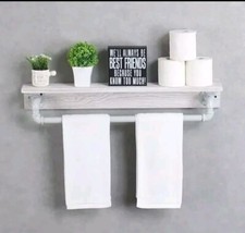 Industrial Pipe Shelf,Rustic Wall Shelf with Towel Bar,20" Farmhouse Towel Racks