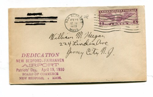Philatelic Cover cachet DEDICATION NEW BEDFORD FAIRHAVEN AIRPORT 1930 - Picture 1 of 2