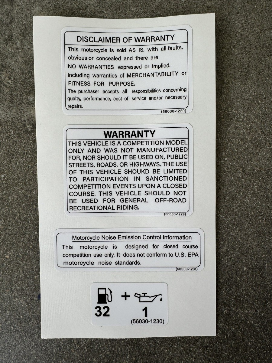 I'd never willingly do you harm　限定500部 kawasaki 2004 KX500 WARNING Decal Set / Safety WARNING Sticker Kit