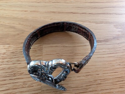 Brighton Silver Tone Brown Leather w/ Heart Scroll Ornate 