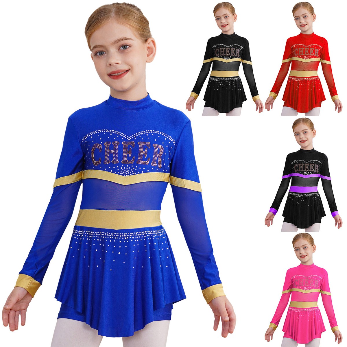Girls Cheerleading Shiny Diamonds Cheer Leader Costume Mesh
