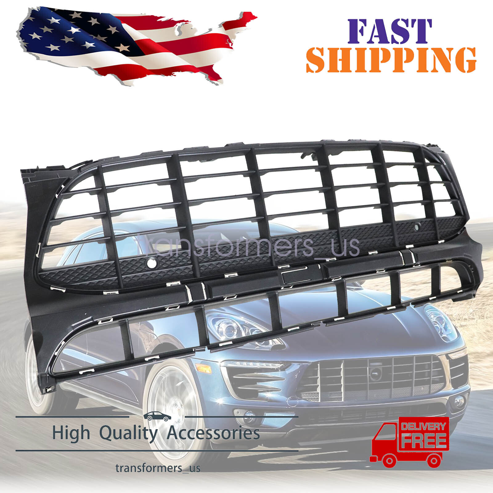 New Premium Front Black Bumper Grill For 2015-2018 Porsche Macan 95B807683H1E0