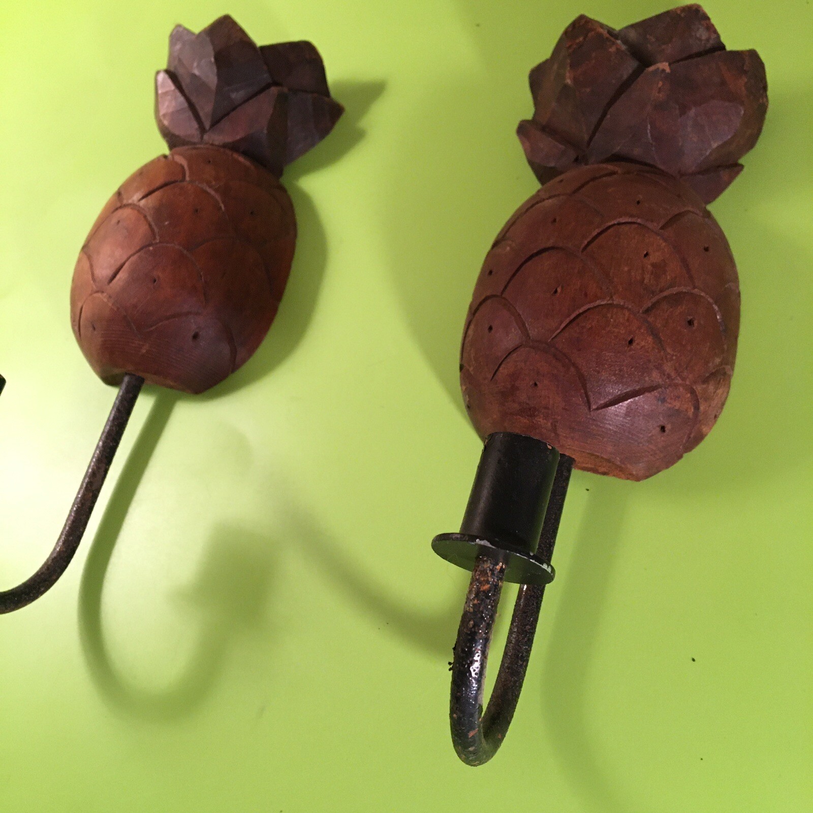 2 Hand Carved Pineapple Shaped Candle Holders, Decorative Wall Sconce, &ldquo;Welcome&rdquo;