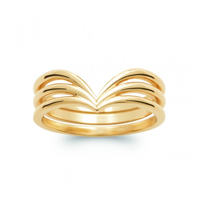 Bague 3 rangs plaqué or 18 carats 750/000 poinçonné anneau empilable pour femme