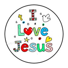 30 I LOVE JESUS ENVELOPE SEALS LABELS PARTY FAVORS STICKERS 1.5" ROUND