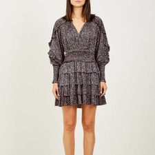 Ulla Johnson Soraya Printed Ruffle Mini Dress In Noir Floral US 2