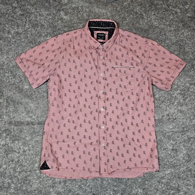 Sunrise Kingdom Shirt Men's L Mauve Pink Roses Flowers S/S 100% Cotton