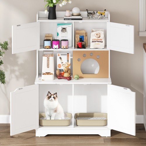 Hidden Cat Litter Box Enclosure Storage Cabinet Cat Furniture for Double Cats - Bild 7 von 9