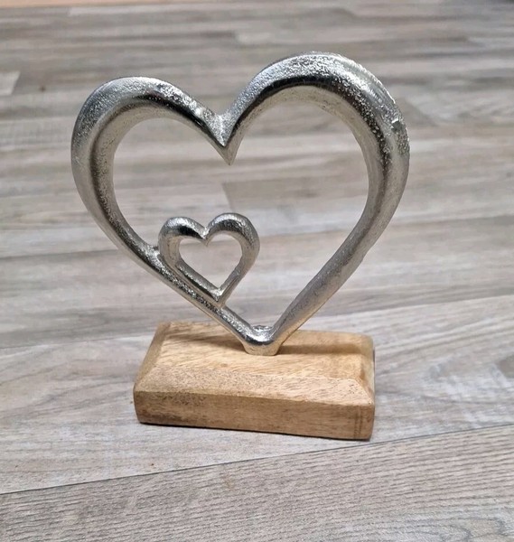 Deko Herz,Dekoration,Geschenk,Liebe Figur,Holz,Silber,Formano, 14Cm,Hochzeit,Neu-image