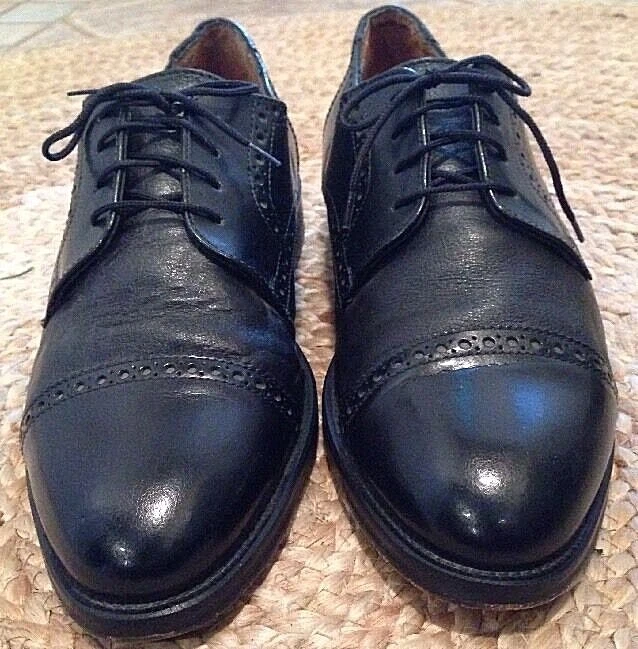 Sapato Oxford Masculino BERT PULITZER Tamanho 11.5 Edição de Colecionador Preto Ponta de Asa Couro  - Imagem 4 de 4