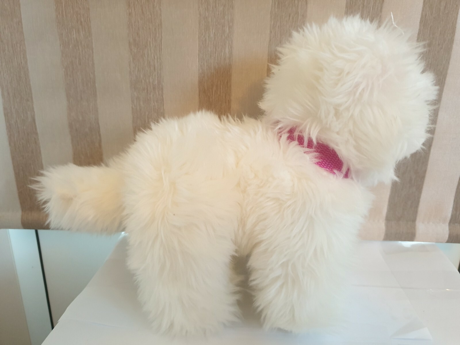 Tesco White Cat Kitten Pink Collar Soft Toy Plush 12" Fluffy Stuffed