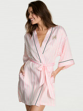 Victoria's Secret Signature Satin Short Piped Robe - Pretty Blossom Iconic Stri