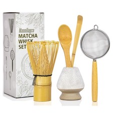 Matcha Whisk Set 5pcs   Bamboo Chasen with Holder, Chashaku Scoop, Spoon,