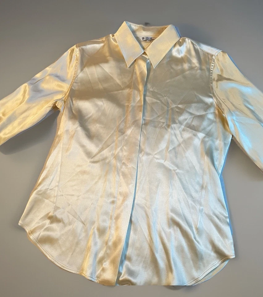 Blusa de satén de seda champán para mujer 44 fiesta de vacaciones Año Nuevo Formal Glamour Top Foto 2 de 4