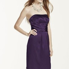 David’s Bridal Strapless Pleated Satin Bridesmaid Dress Women’s Size 14