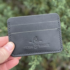 Brass Bridle hand stitched black leather Card Holder Wallet