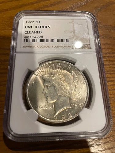1922 NGC PEACE DOLLAR UNC DETAILS CLEANED