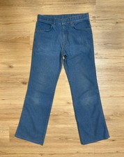 VTG 70s Bell Bottom Jeans Mens 32x31 Flared Distressed Stained Polycotton Talon