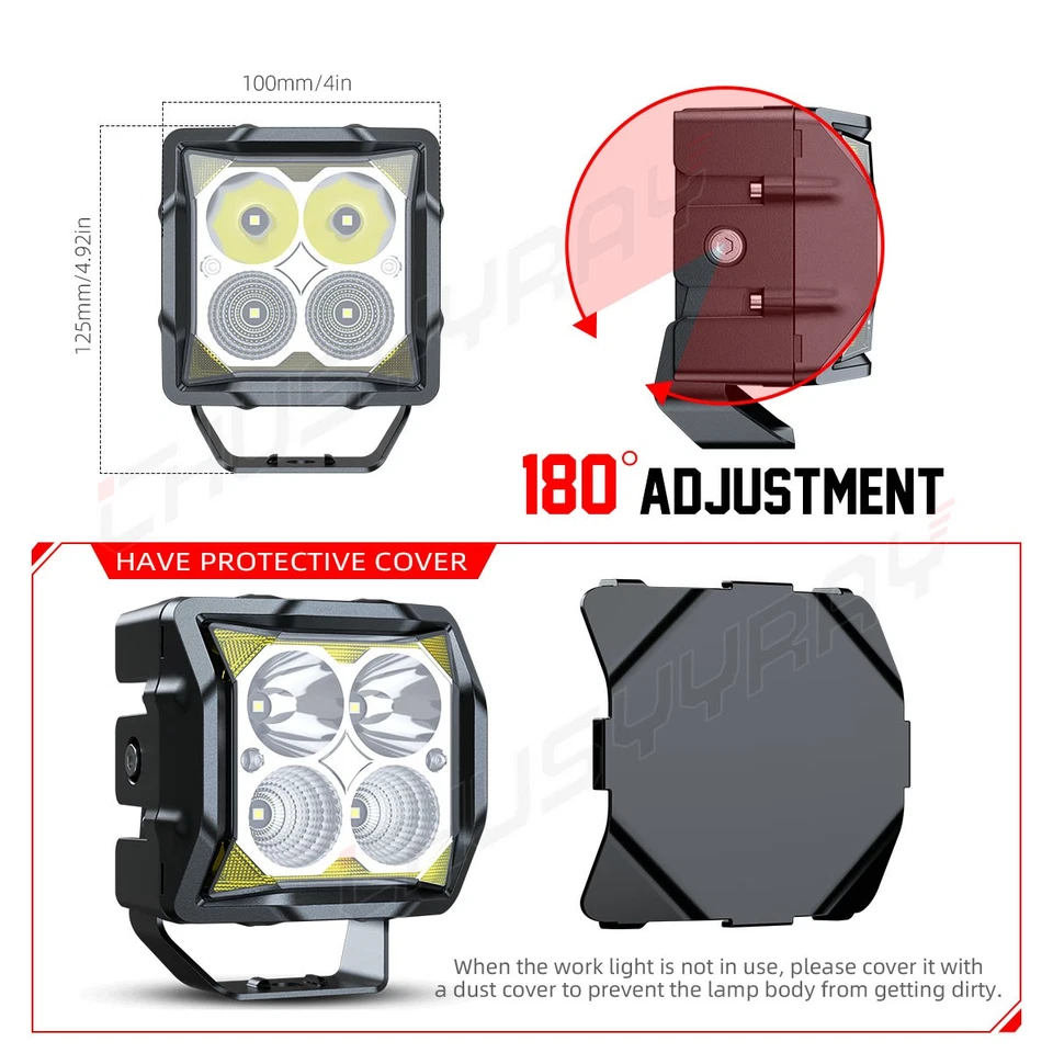 2X 4" LED Work Lights Amber Spot Pods OffRoad Truck ATV UTV Driving Fog Lamp — 第 2/4 张图片