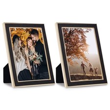 Picture Frame 2 Pack Faux Leather and Metal Display Frame 5X7 Black - New