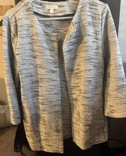 Eileen Fisher Natural Handloomed Cotton Furrows Textured Round Neck Jacket M