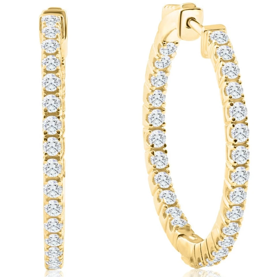 Aros exteriores interiores diamante VS 1 1/2 quilates bloqueo de bóveda 1" de alto oro amarillo de 14 k