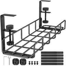 15.7 In Under Desk Cable Management Tray No Drill Steel Organizer Black